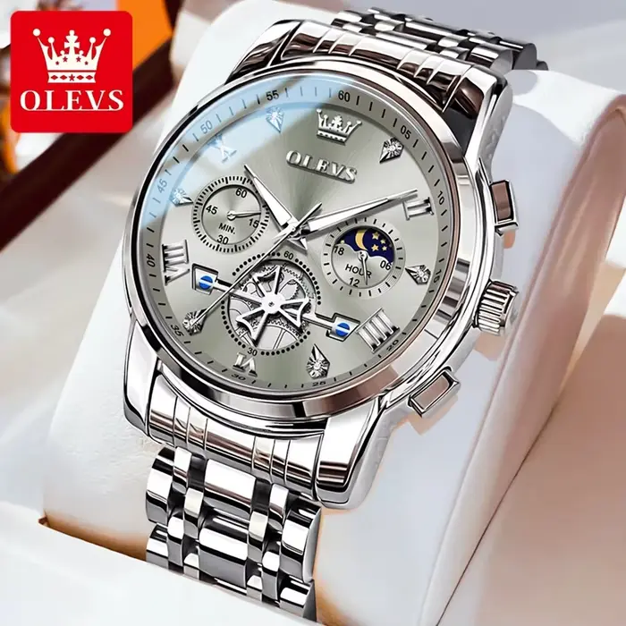 OLEVS 2856 homme montre 24 heures Phase de lune chronographe étanche lumineux multifonction Original luxe Quartz montre-bracelet pour hommes