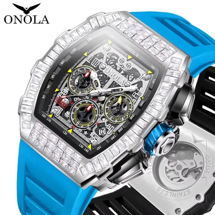 Vente chaude mode entièrement automatique montres mécaniques hommes ONOLA conception Unique avec diamant incrusté bande