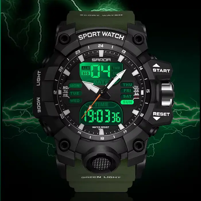 Montre SANDA double affichage sport quartz homme résistante à l'eau multifonctionnelles occassions spéciales