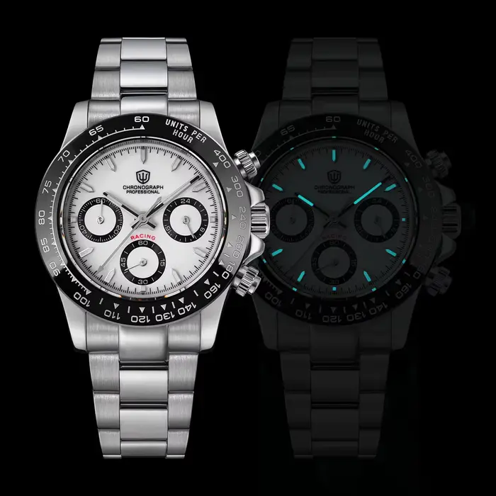 Montre plongeur quartz avec lunette luminescente et bracelet en acier inoxydable résistante à l'eau jusqu'à 100m pour homme occasions spéciales et activités aquatiques