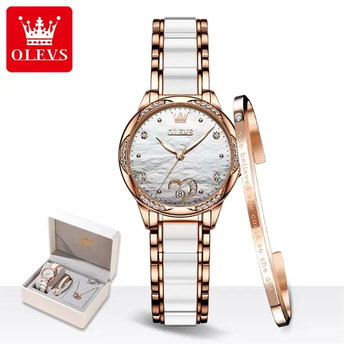 Montre OLEVS en céramique et acier inoxydable avec mouvement automatique pour femmes élégantes et sophistiquées occasions spéciales