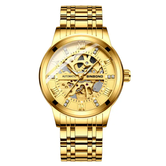 Montre mécanique entièrement automatique de marque BINBOND, montre-bracelet pour hommes d'affaires, 