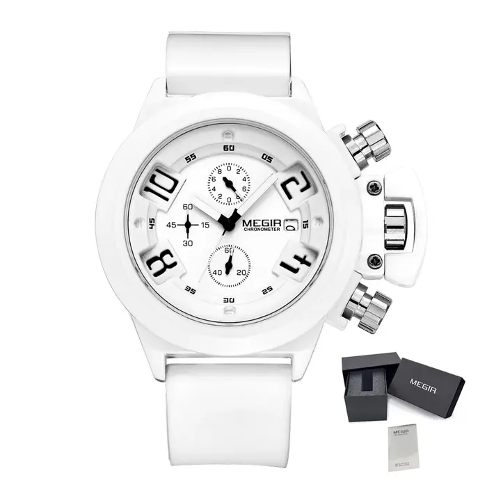 MEGIR Sport de plein air hommes montres chronographe étanche horloge grand cadran Quartz militaire montre-bracelet Date automatique Relogio Masculino