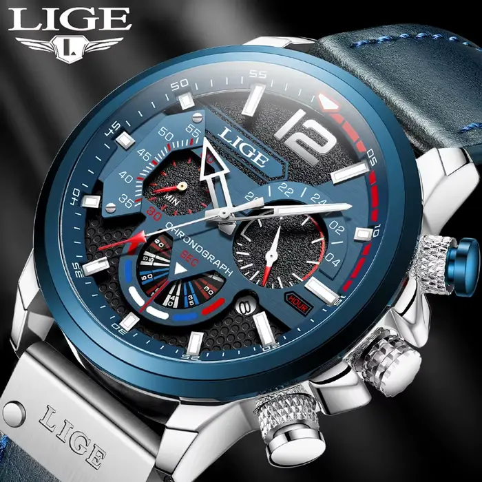 Montre homme LIGE design créatif montre de sport décontractée cuir de luxe quartz résistante à l'eau pour hommes occasions spéciales