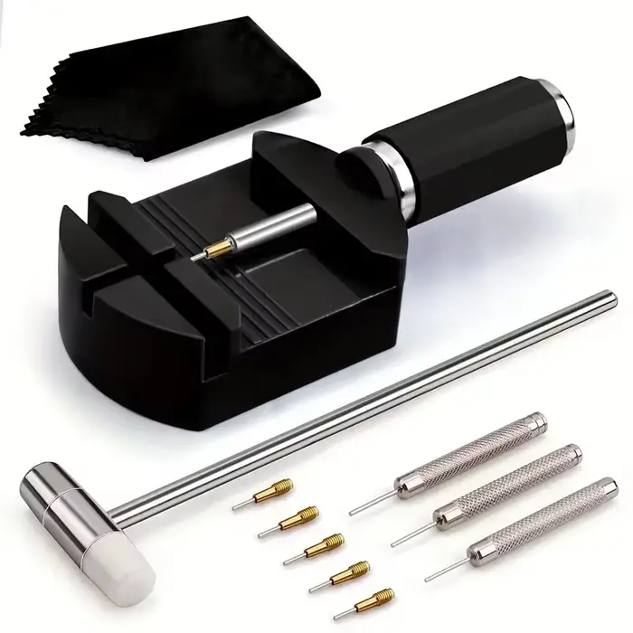 Kit de réparation de montre professionnel, 16 pièces, avec marteau de réglage, ouvre-boîtier, tissu 