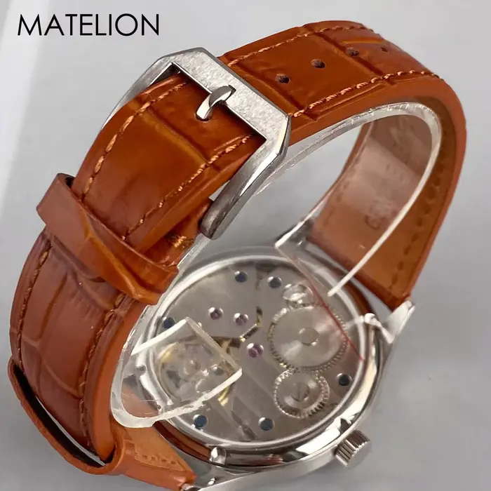 Montre rétro Tandorio avec mouvement manuel pour hommes, boîtier en acier inoxydable, bracelet en cuir pour occasions spéciales et tous les jours