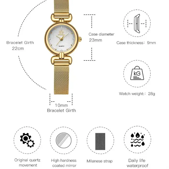 OPK montre à Quartz pour femmes rétro élégant doré bracelet en acier inoxydable