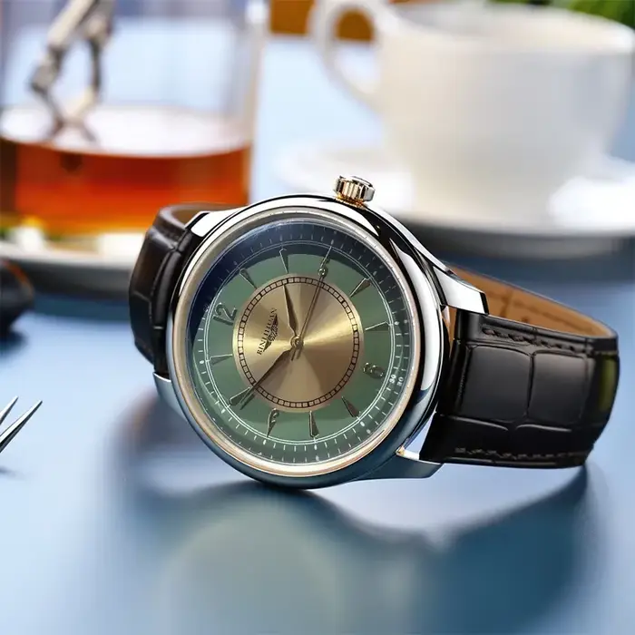 Montre-bracelet élégante pour homme à quartz en cuir bronze résistante à l'eau pour occasions professionnelles et sportives légères