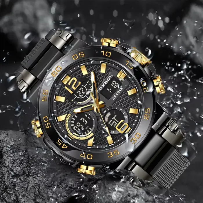 FOXBOX Top marque montre de sport pour homme Quartz numérique militaire montre-bracelet 50 M étanche lumineux hommes