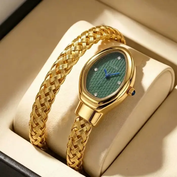 1 Montre à chaîne exquise avec cadran blanc élégant, design décoratif brillant, élégante et polyvale