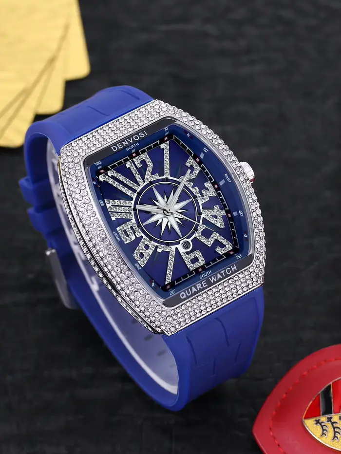 Montre DENVOSI Starry Sky Wine Barrel Quartz Bracelet en Silicone Luxe Hommes Occasions Spéciales