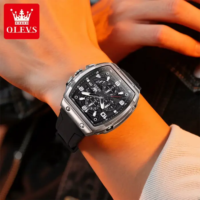OLEVS hommes montres 2976 luxe mode Tonneau montre à Quartz pour homme marque originale mouvement bracelet en Silicone chronographe étanche
