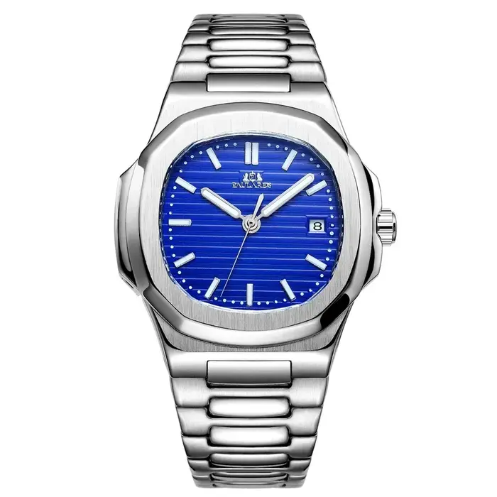 Montres automatiques pour hommes mouvement mécanique lumineux en acier inoxydable cadran bleu gris Simple affaires Reloj Hombre Baratos