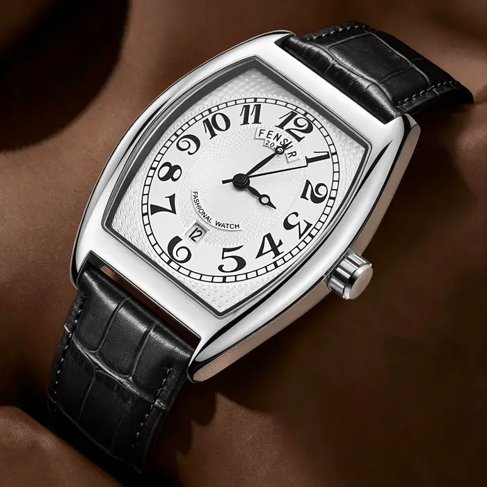 Montre à quartz rétro en forme de baril pour homme