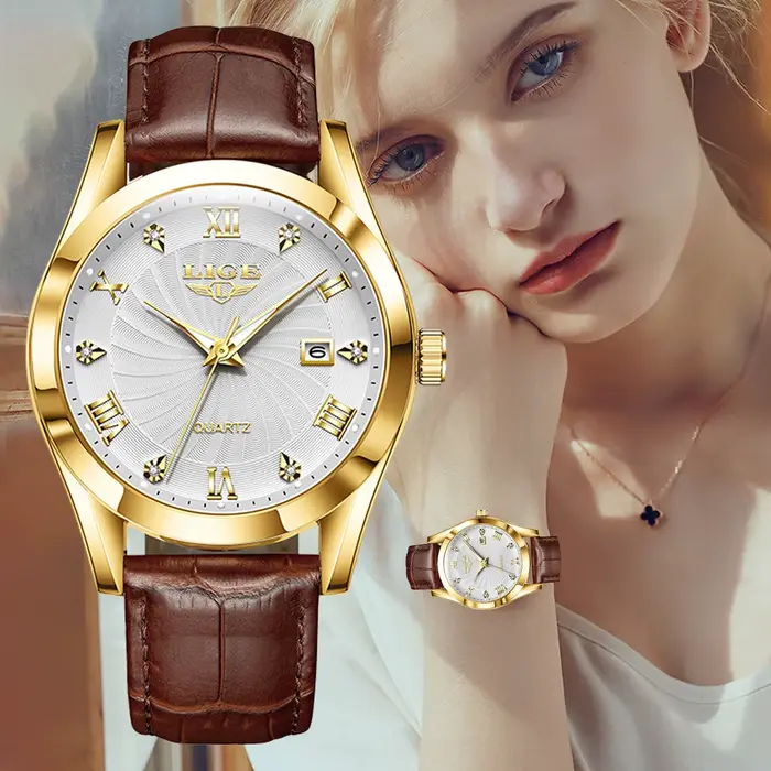 LIGE femmes montre mode bracelet en cuir Sport étanche montres