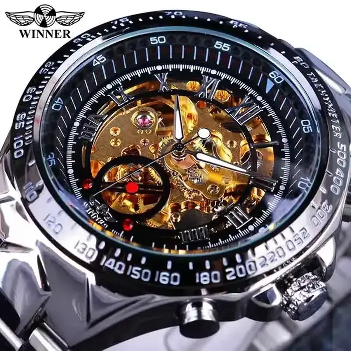 Gagnant-Montre mécanique dorée pour homme