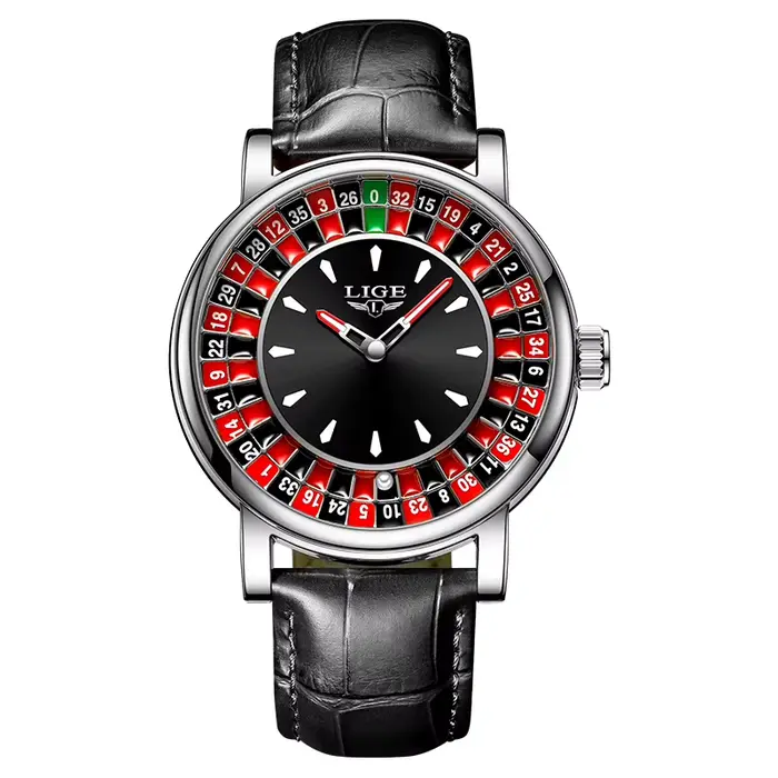Montre Homme LIGE 2025 à Cadran Rotatif Thème Roulette de Las Vegas, Étanche, Lumineuse, Créative, M