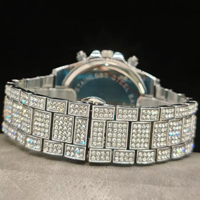 Mode glace montres hommes marque UNIGUET luxe en acier inoxydable Hip Hop arc-en-ciel diamant Quartz montre-bracelet mâle cadeau livraison directe