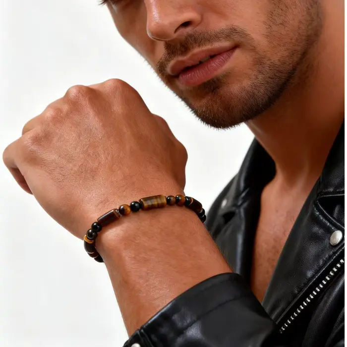 Bracelets bohèmes en perles œil de tigre pour hommes