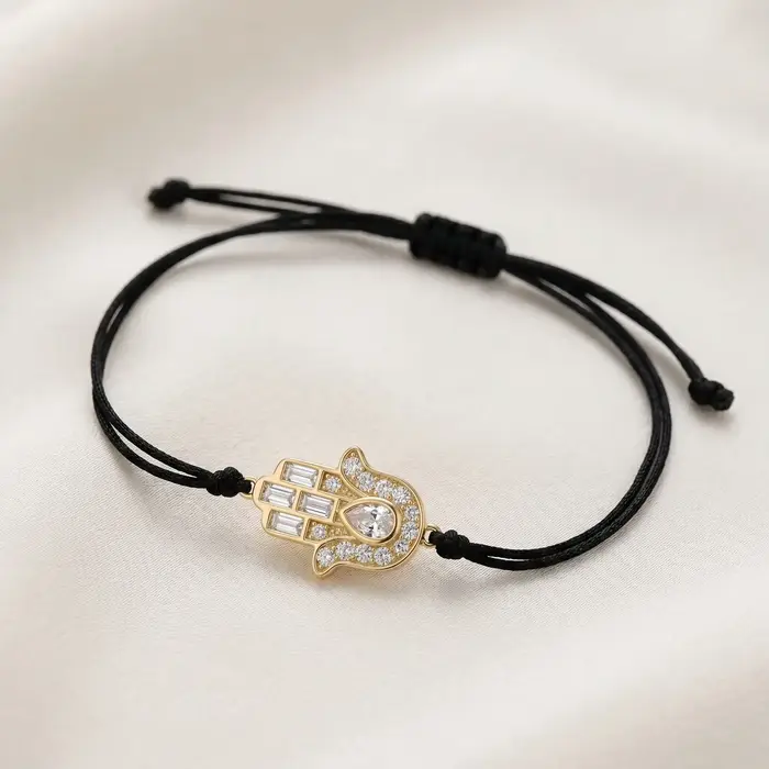 Bracelet en laiton plaqué or 18 carats avec main de Fatma et zircone cubique CZ pour femmes et hommes occasions spéciales anniversaires propositions