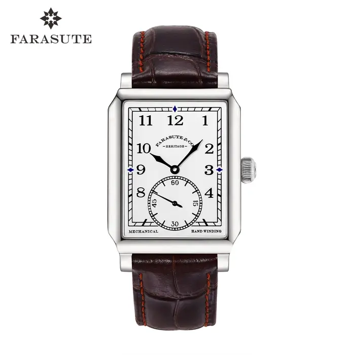 Montre rétro FARASUTE en acier inoxydable avec mouvement mécanique personnalisé, bracelet en cuir, résistante à l'eau pour homme, occasions spéciales et décontractée