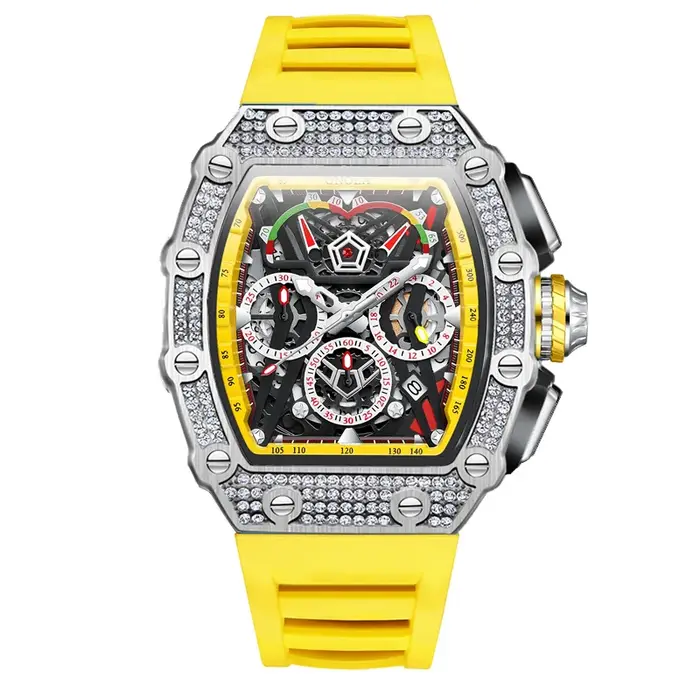 ONOLA 6827Q nouveau plein diamant multi fonctionnel à la mode étanche lumineux bande de silicone montre Quartz