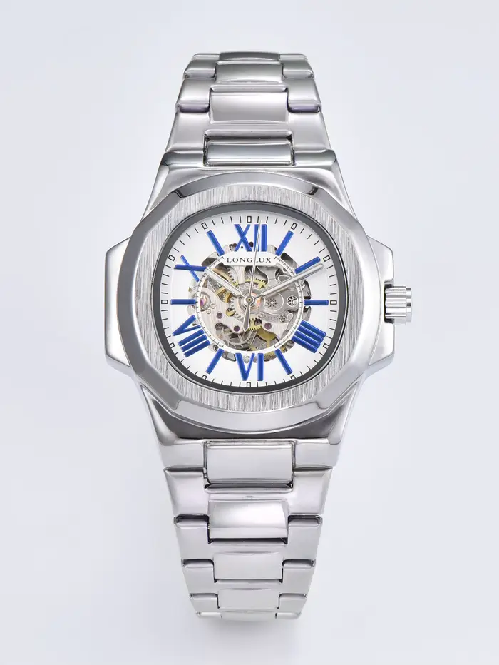 LONGLUX NOUVEAUTÉ PROMO Montre Homme Automatique Mécanique Cadran Romain Étanche Squelette Lumineux 