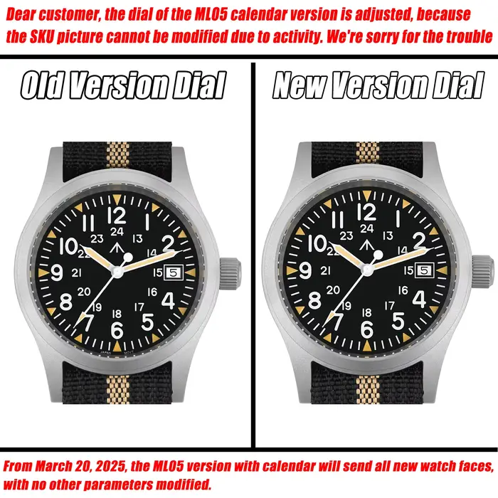 Militado ML05 montre militaire Ronda 515 mouvement à Quartz saphir bombé avec revêtement AR haute transparence lumineux 38mm montres Vintage