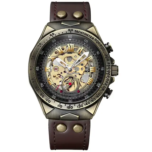 BINBOND A275 mode rétro montre mécanique pour hommes bracelet en cuir étanche Tourbillon haut de gam