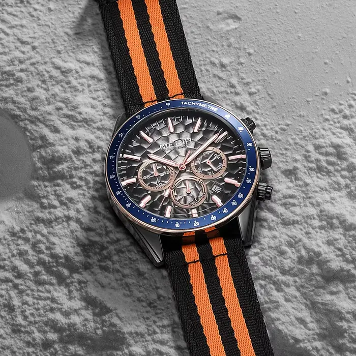 Montre de sport MEGIR pour homme chronographe à quartz cadran texturé nid d'abeille bracelet toile fonction date et tachymètre occasion sport et mode