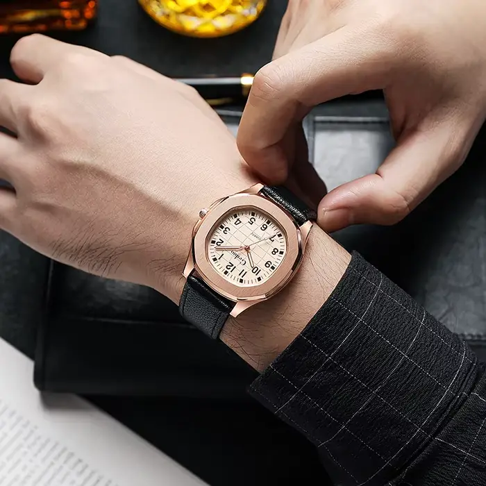 Bracelet en cuir hommes montre quartz sport décontracté élégant pour homme occasions spéciales