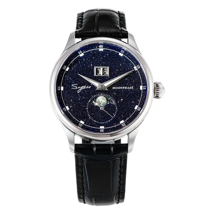 Sugess montre pour hommes édition limitée phase de lune boîtier en acier inoxydable 316L Tianjin ST2528 mouvement de luxe pierres précieuses étoiles cadran cadeau V3