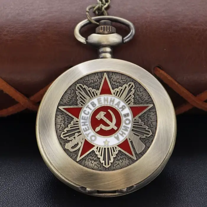 Montre de poche à Quartz à motif d'emblème de la république d'étoile rouge soviétique Antique, horlo