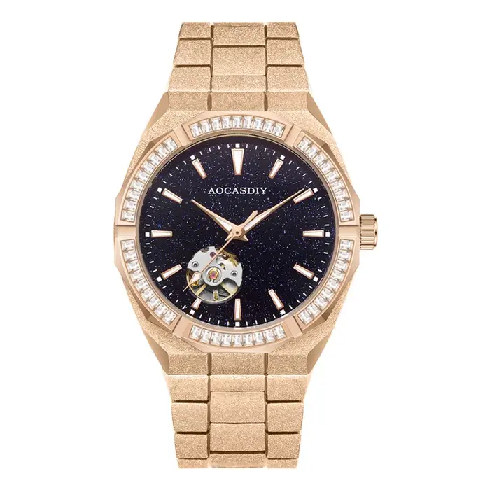 Montre mécanique automatique squelette de luxe pour hommes
