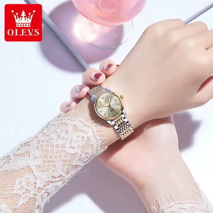 Montre femme automatique Olevs 6635 élégante avec bracelet acier inoxydable et mouvement mécanique pour diverses occasions