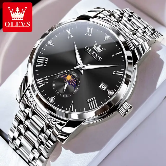 OLEVS 3656 Montre-bracelet de luxe pour homme, cadran romain, lumineuse, étanche, style affaires, cl