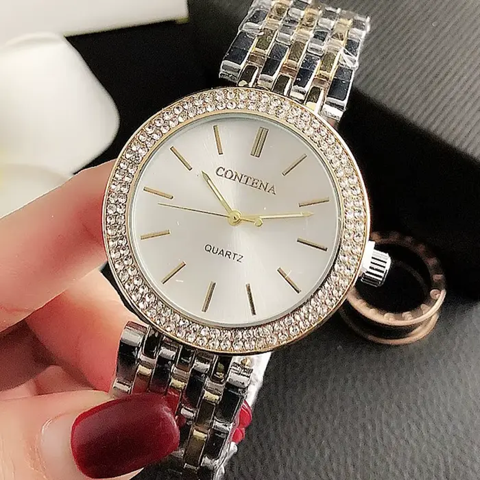 Montres pour femmes de luxe en acier inoxydable strass