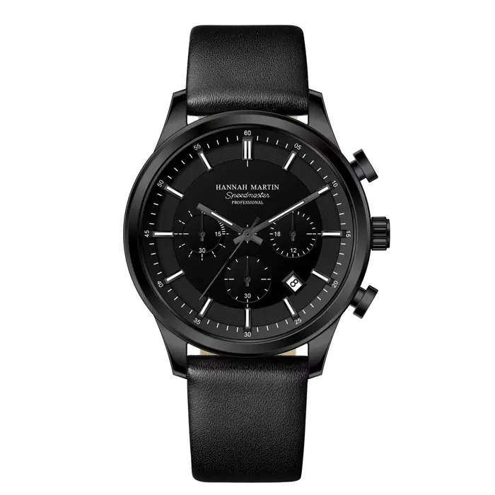 Montre à Quartz Multifonctionnelle pour Homme, Originale, Noire, Cuir, 41mm, Shoous Day, Date, Chron