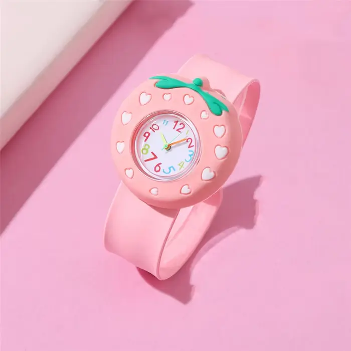 Montres pour enfants de style mignon avec cadran rose rouge fraise, montre-bracelet pour enfants, 2 