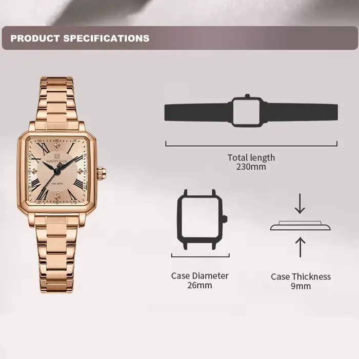 Montre NAVIFORCE en acier inoxydable pour femme, résistante à l'eau, quartz, style décontracté et élégant, parfait pour toutes occasions