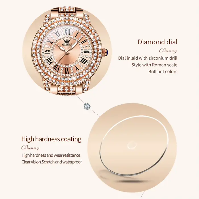 OLEVS 9943 femmes montre haut de gamme de luxe or Rose diamant étanche