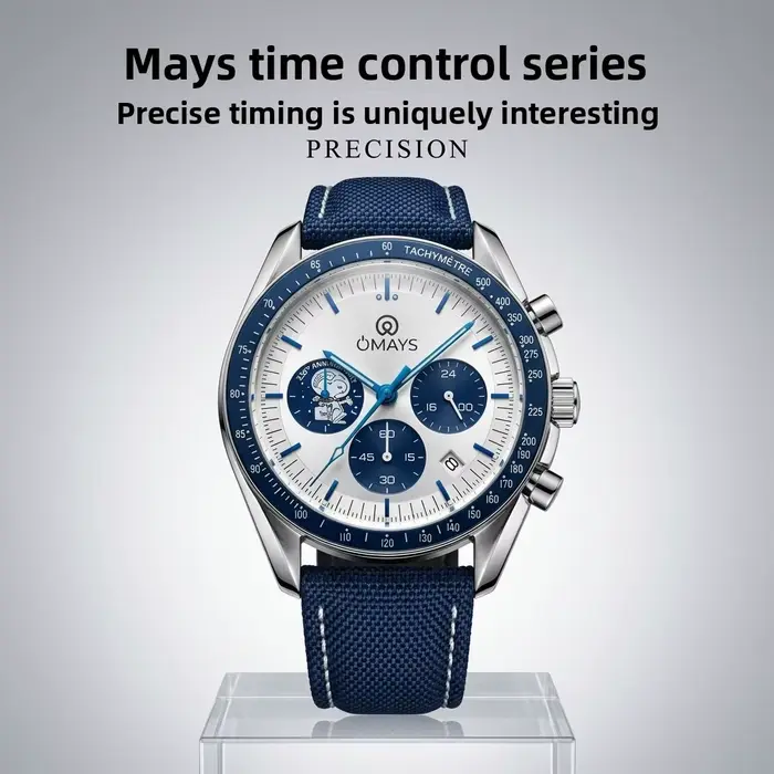 Montre chronographe sport de luxe OMAYS Limited 50e anniversaire avec bracelet en nylon bleu - Classique haut de gamme pour homme