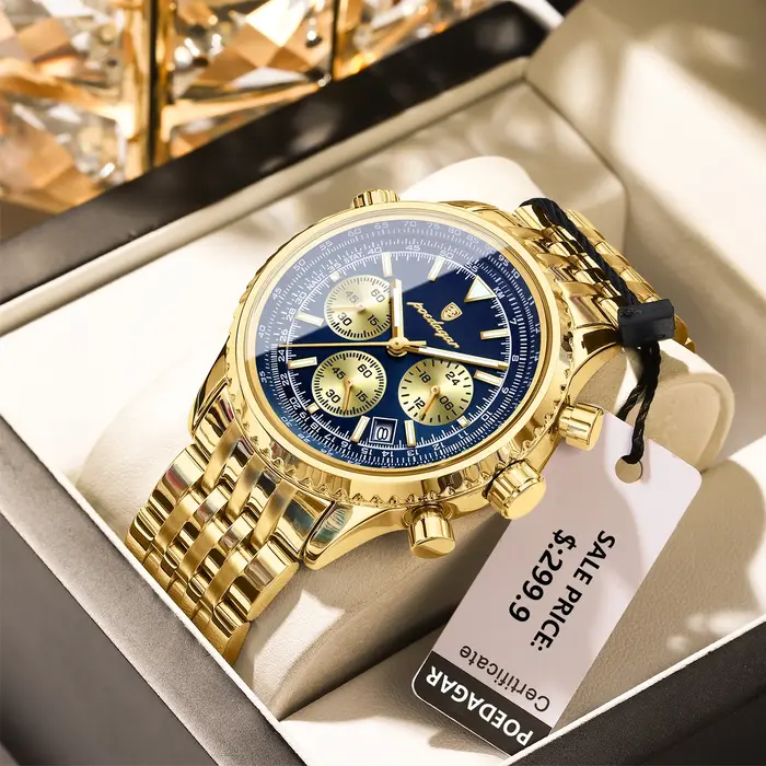 POEDAGAR montres de luxe pour hommes Date chronographe en acier inoxydable homme montre étanche lumineux Sport militaire
