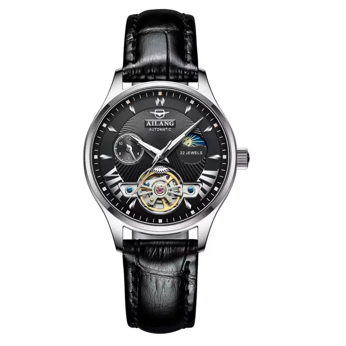 Montre Daniel Gorman automatique à phases lunaires avec bracelet en cuir de luxe pour femmes occasions spéciales élégantes