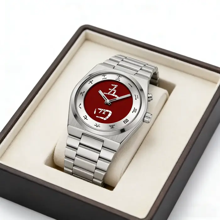 Montre à cadran caractères chinois quartz bracelet acier inoxydable homme usage quotidien élégante minimaliste décontractée