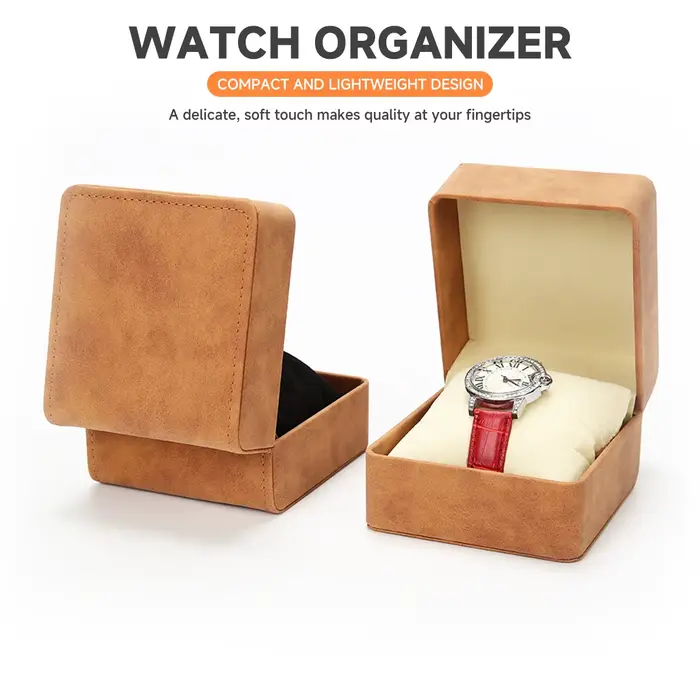 Boîte à montre en cuir de luxe élégante pour homme avec gravure dorée et rangement pratique pour montres à clapet et bijoux occasions spéciales