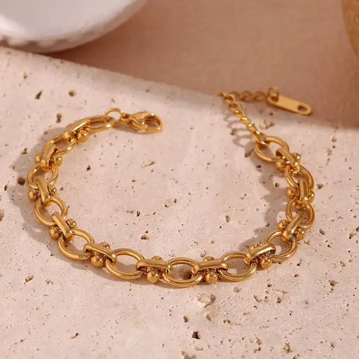 E B belle boutique officielle fleur ovale Bracelet chaîne fait à la main plaqué or 18 carats Bracelets