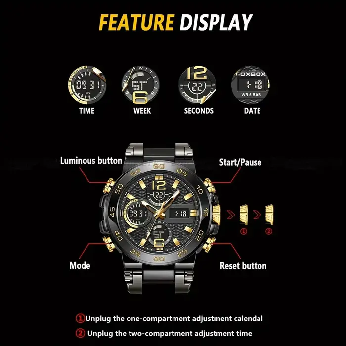 Nouvelles montres pour hommes étanche horloge alarme reloj hombre LCD double affichage montre-bracelet Quartz militaire