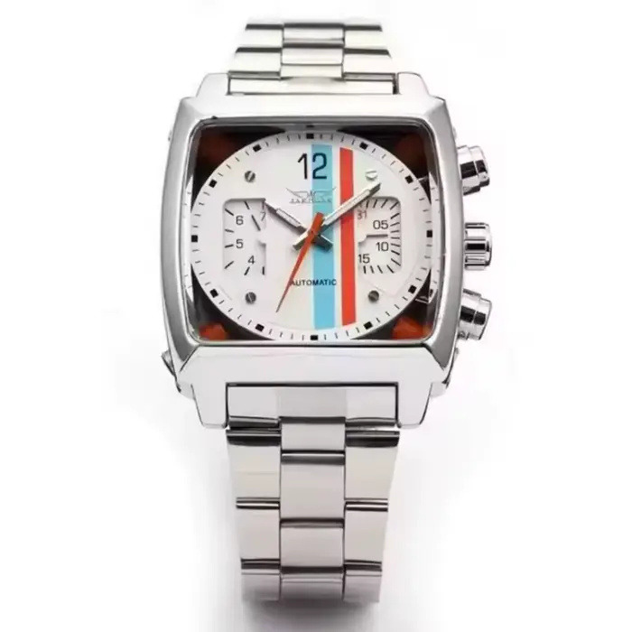 Montre mécanique automatique vintage pour homme avec cadran carré unique, calendrier, bracelet en ac
