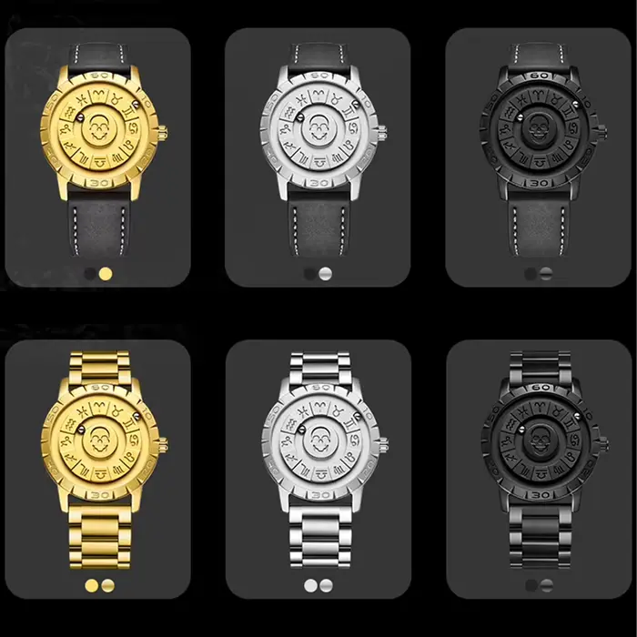 Montre de luxe à crâne pour homme, quartz, résistance à l'eau, style fashion et casual, fermeture pliant sécurisée, multiple couleurs disponibles